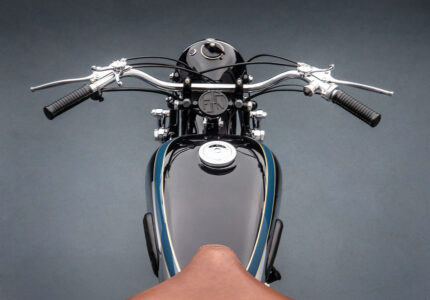 An overhead view of a motorcycle